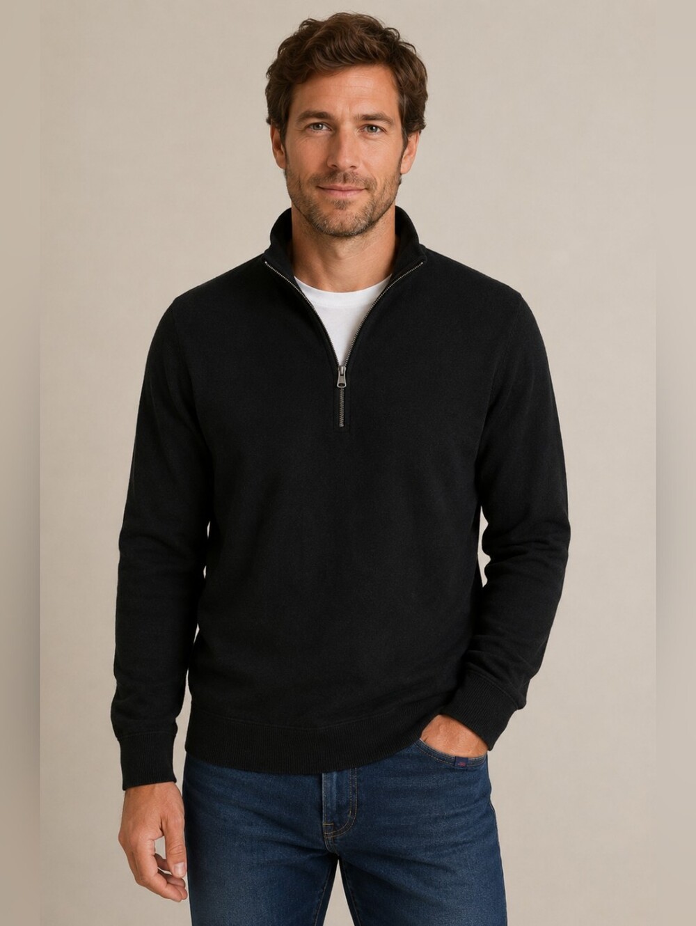 Faherty Brand Black Quarter Zip Pullover Sweater Men's Medium